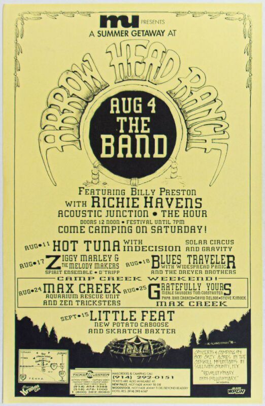 1991 The Band Billy Preston Richie Havens Hot Tuna Little Feat Arrow Head Ranch Poster Excellent 79