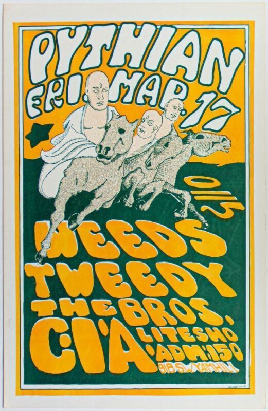1967 Tweedy Brothers Weeds The CIA The Pythian Ballroom Portland Poster Near Mint 87