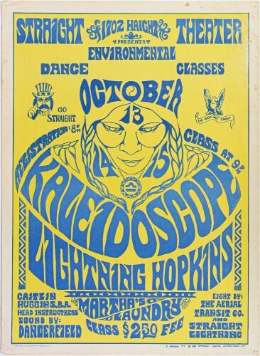 1967 Lightning Hopkins Kaleidoscope Straight Theater Poster Extra Fine 63