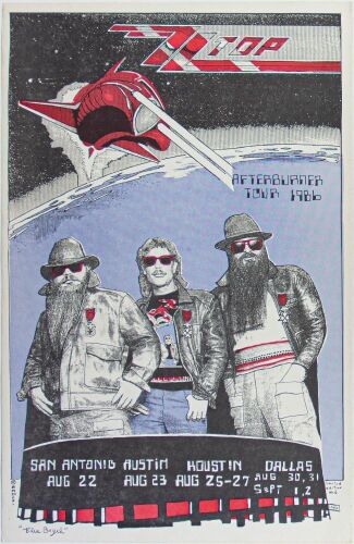 1986 ZZ Top Afterburner Tour San Antonio Austin Houston Dallas Poster Near Mint 85