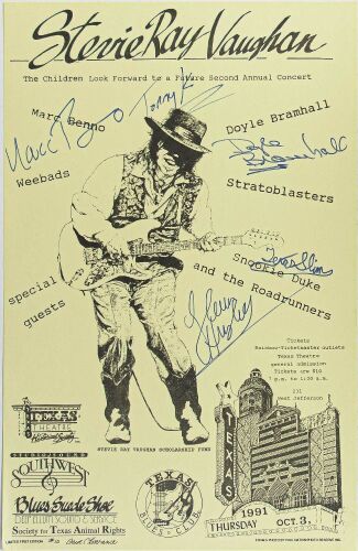 1991 In Honor Of Stevie Ray Vaughan Texas Blues Club Signed Poster Near Mint 81