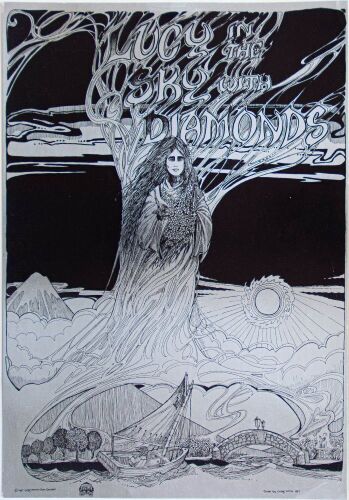 1967 Greg Irons Lucy In The Sky With Diamonds Foil Headshop Poster Excellent 75