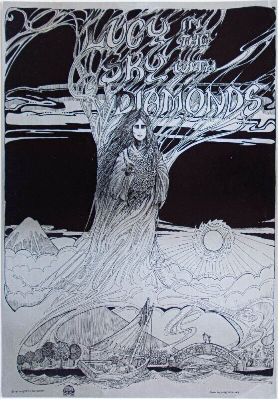 1967 Greg Irons Lucy In The Sky With Diamonds Foil Headshop Poster Excellent 75