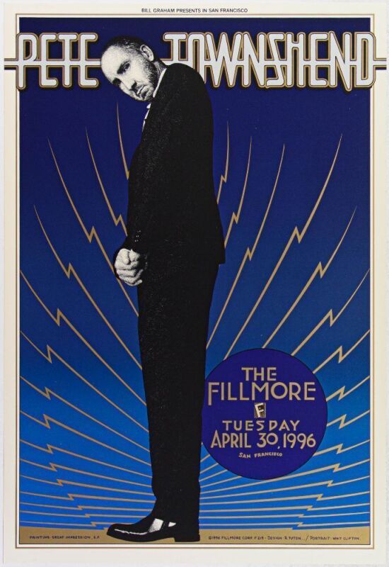 1996 NF-219 Pete Townshend The Fillmore Poster Near Mint 87