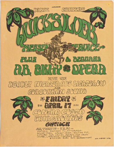 1970 Quicksilver Messenger Service A.B. Skhy The Contra Costa Fairgrounds Antioch Flyer Extra Fine 67