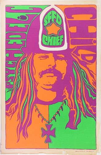 1967 Pigpen Psychedelic Child SFFD Chief Pandora Productions Blacklight Headshop Poster Extra Fine 63