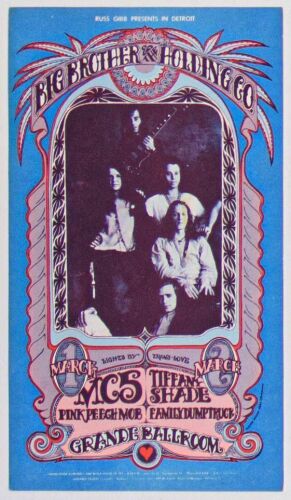 1968 G/G-680301 Big Brother Janis Joplin Grande Ballroom Detroit Postcard Extra Fine 69