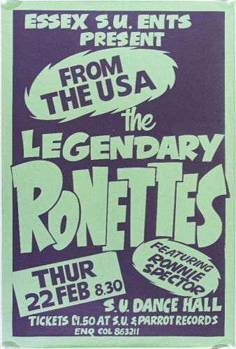 1973 The Ronettes Ronnie Spector The Student Union Dance Hall Essex University Colchester Poster Excellent 75