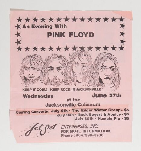 1973 Pink Floyd Jeff Beck Edgar Winter Jacksonville Coliseum Flyer Extra Fine 63