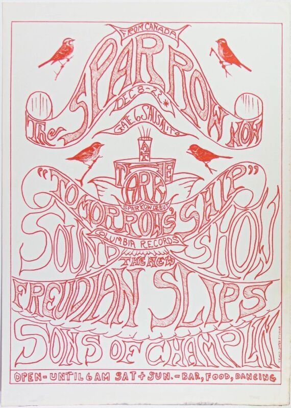 1966 Sparrow Freudian Slips Sons of Champlin The Ark Sausalito Poster Excellent 75