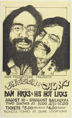 1975 Cheech & Chong Dan Hicks & His Hot Licks Stardust Ballroom Handbill Extra Fine 69