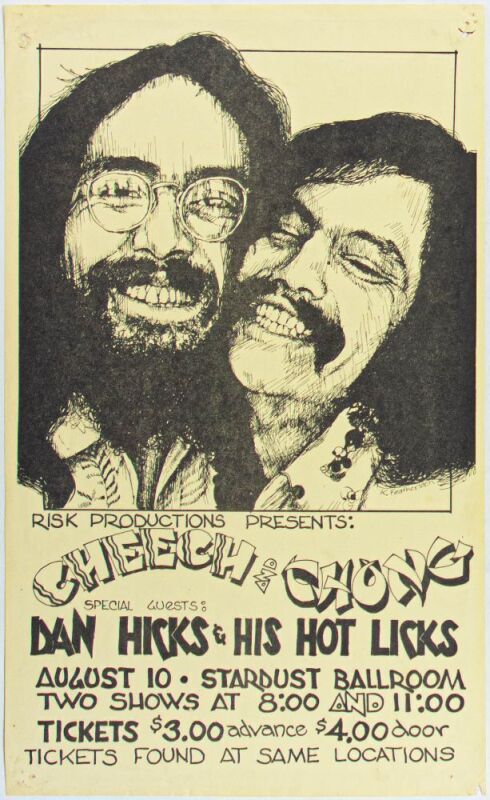 1975 Cheech & Chong Dan Hicks & His Hot Licks Stardust Ballroom Handbill Extra Fine 69