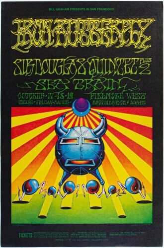 1968 BG-141 Iron Butterfly Sir Douglas Quintet Sea Train Fillmore West Poster Near Mint 85