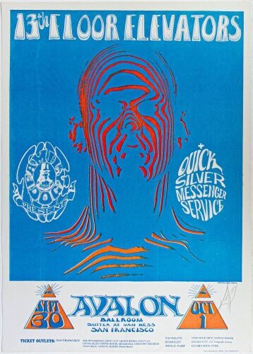 1966 FD-28 The 13th Floor Elevators Zebra Man Avalon Ballroom Signed Kelley Poster Near Mint 87