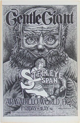 1973 Gentle Giant Steeleye Span Armadillo World Headquarters Austin Poster Excellent 73