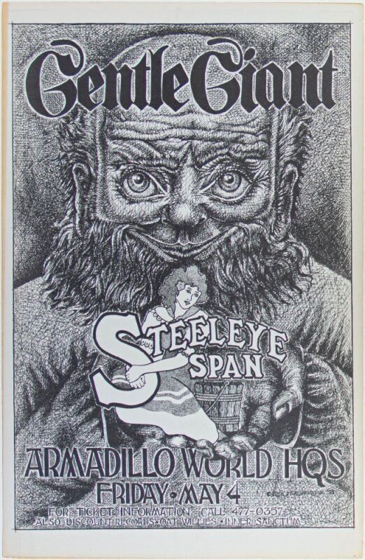 1973 Gentle Giant Steeleye Span Armadillo World Headquarters Austin Poster Excellent 73