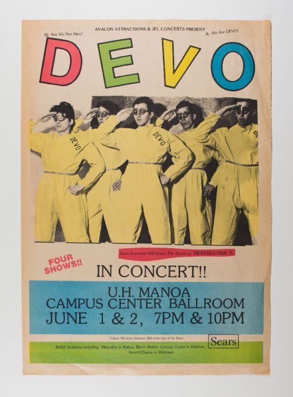 1979 Devo University of Hawaii Campus Center Ballroom Poster Excellent 75