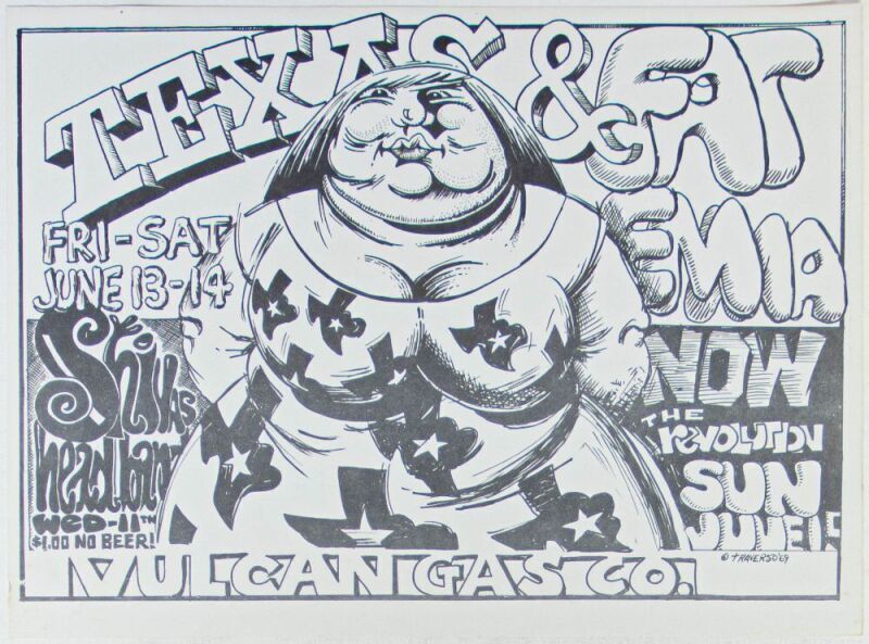 1969 VG-690613 Shiva's Headband Fat Emma Vulcan Gas Company Austin Handbill Excellent 77