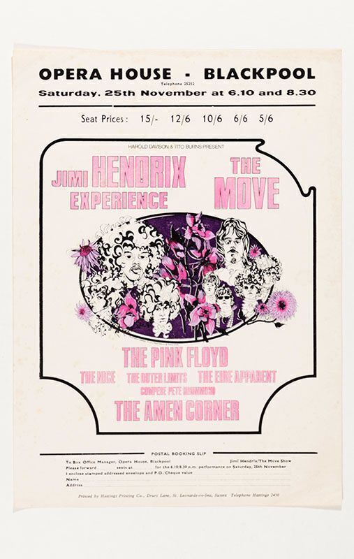1967 Jimi Hendrix Pink Floyd Blackpool Opera House Lancashire Handbill Excellent 75