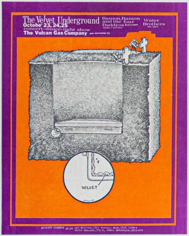 1969 VG-691023 Jim Franklin Velvet Underground Vulcan Gas Company Austin Handbill Near Mint 89