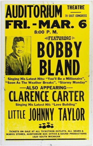 1981 Bobby Blue Bland Clarence Carter The Auditorium Theatre Chicago Cardboard Poster Excellent 75