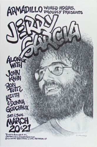 1971 Jerry Garcia John Kahn Armadillo World Headquarters Austin Poster Near Mint 83