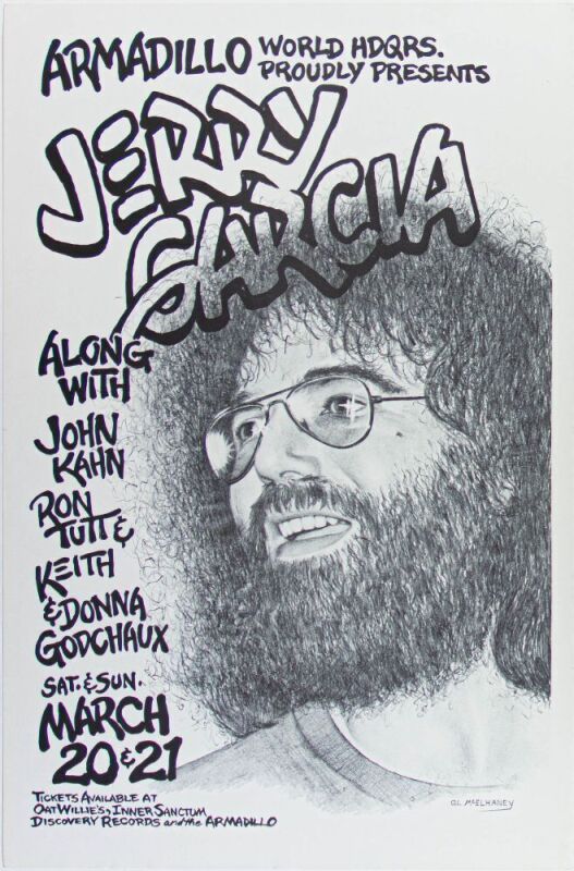 1971 Jerry Garcia John Kahn Armadillo World Headquarters Austin Poster Near Mint 83