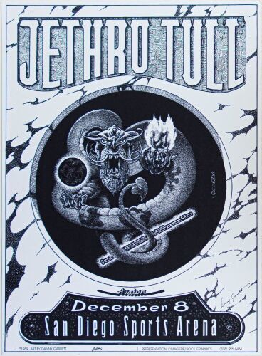 1989 Jethro Tull The San Diego Sports Arena Signed Garrett Poster Near Mint 85