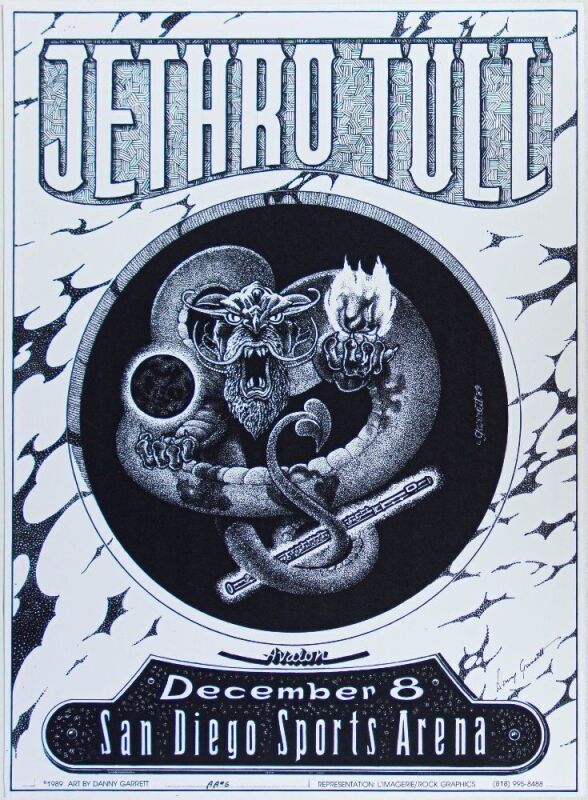 1989 Jethro Tull The San Diego Sports Arena Signed Garrett Poster Near Mint 85