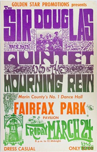 1967 Sir Douglas Quintet Mourning Rein The Fairfax Park Pavilion Poster Excellent 79