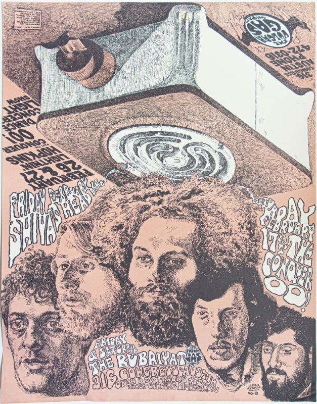 1968 VG-15 Jim Franklin Lightnin Hopkins Shiva's Headband Vulcan Gas Company Austin Poster Excellent 73