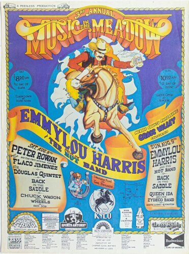 1981 Peter Rowan Sir Douglas Quintet Emmylou Harris Music in the Meadow The Nevada Country Fairgrounds Poster Extra Fine 69