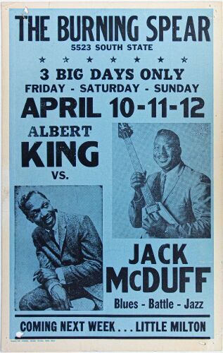 1970 Albert King Jack McDuff The Burning Spear Chicago Cardboard Poster Extra Fine 65