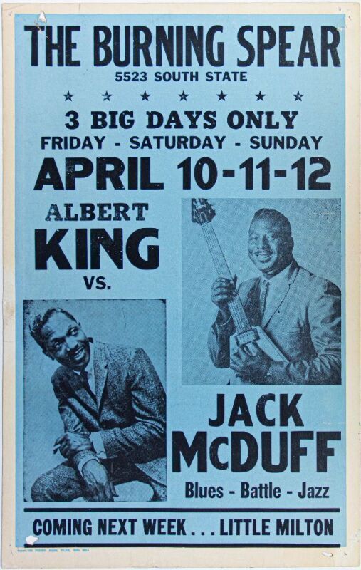 1970 Albert King Jack McDuff The Burning Spear Chicago Cardboard Poster Extra Fine 65
