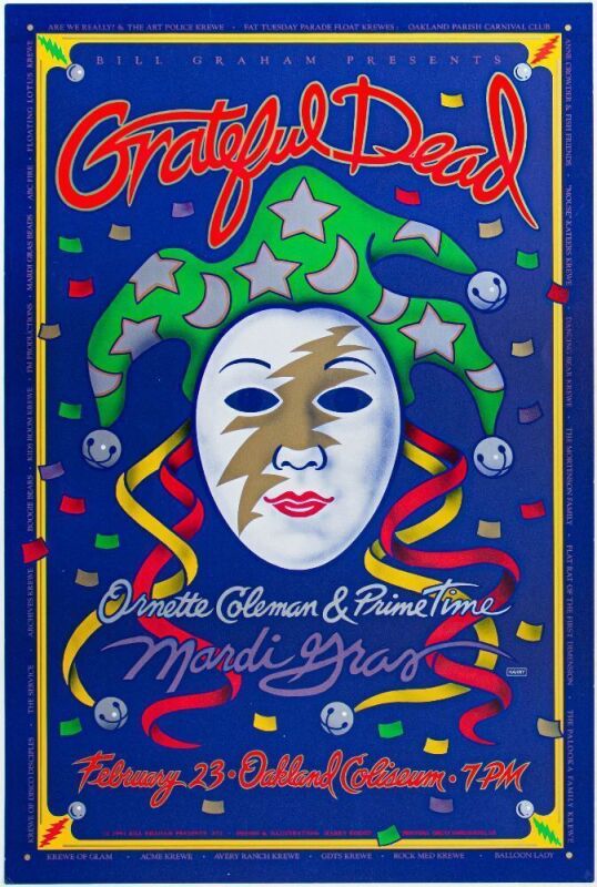 1993 BGP-72 Grateful Dead Ornette Coleman Mardi Gras Oakland Coliseum Poster Near Mint 87