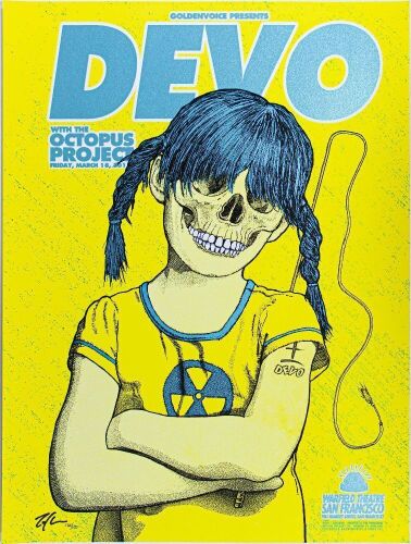 2011 Devo The Octopus Project The Warfield Theatre LE Signed Zoltron Poster Near Mint 87