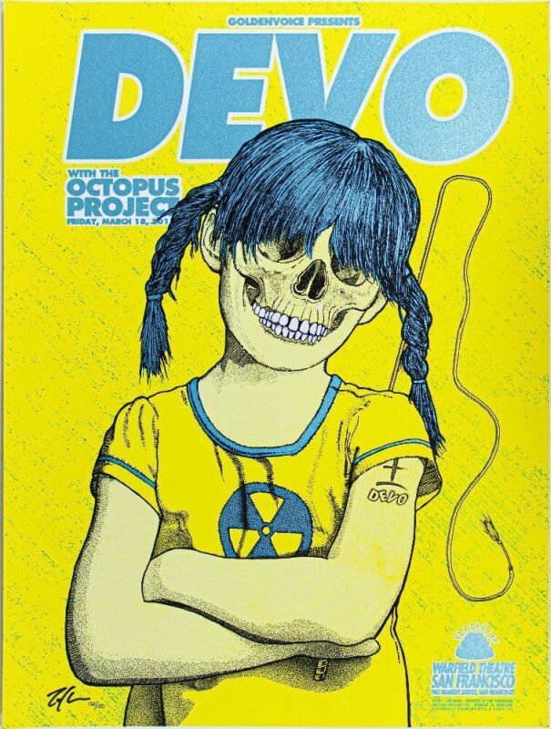 2011 Devo The Octopus Project The Warfield Theatre LE Signed Zoltron Poster Near Mint 87