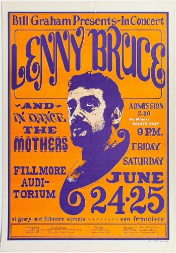 1966 BG-13 Lenny Bruce Frank Zappa The Mothers Fillmore Auditorium RP3 Poster Excellent 75