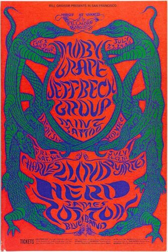 1968 BG-130 Moby Grape Jeff Beck Group Fillmore West Poster Excellent 77