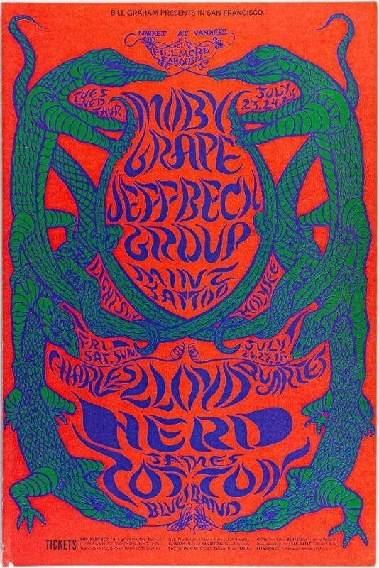 1968 BG-130 Moby Grape Jeff Beck Group Fillmore West Poster Excellent 77