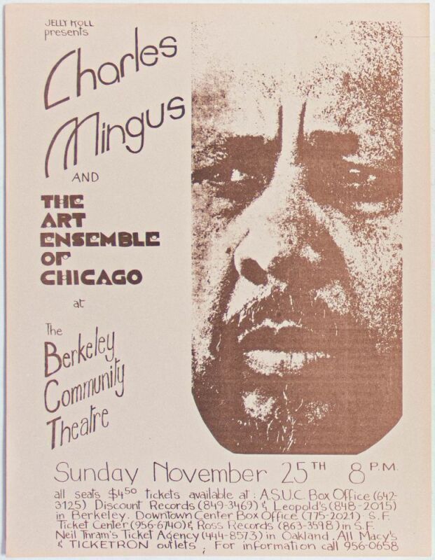 1973 Charles Mingus The Art Ensemble of Chicago The Berkeley Community Theatre Handbill Near Mint 87