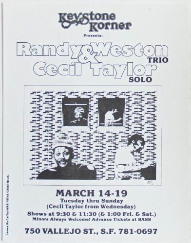 1978 The Randy Weston Trio & Cecil Taylor Keystone Korner Jazz Club Handbill Mint 90