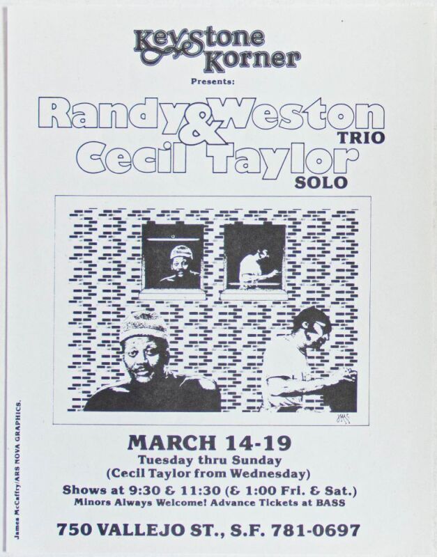 1978 The Randy Weston Trio & Cecil Taylor Keystone Korner Jazz Club Handbill Mint 90