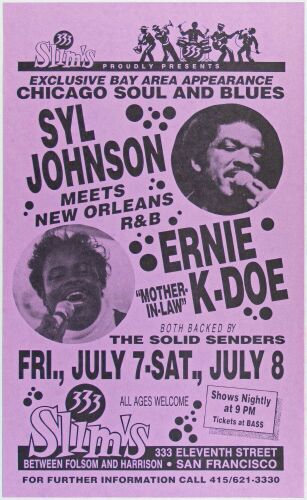 1989 Syl Johnson Ernie K-Doe 333 Slim's San Francisco Flyer Mint 90