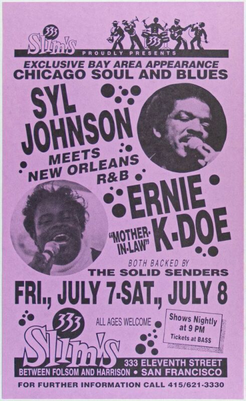 1989 Syl Johnson Ernie K-Doe 333 Slim's San Francisco Flyer Mint 90