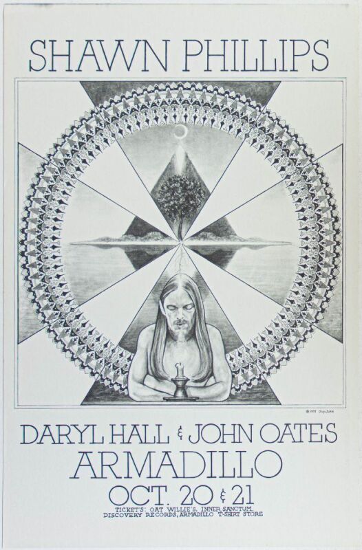 1975 Daryl Hall & John Oates Shawn Phillips Armadillo World Headquarters Austin Poster Excellent 75