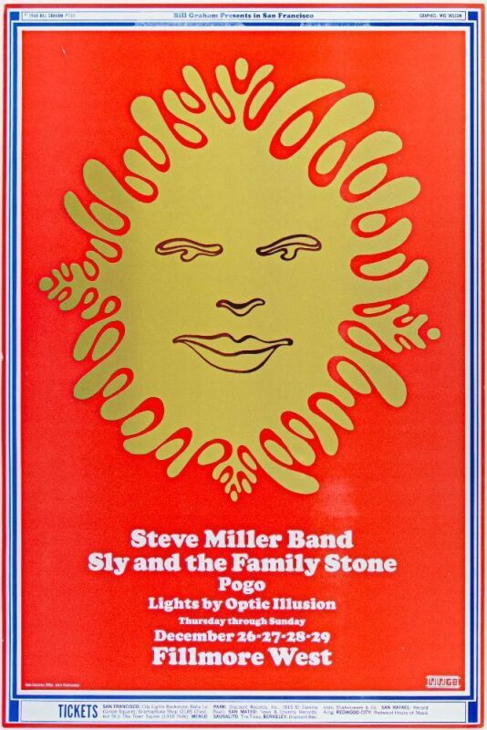 1968 BG-151 Steve Miller Band Sly & The Family Stone Fillmore West Poster Near Mint 85