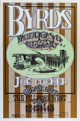 1969 BG-177 The Byrds Joe Cocker Fillmore West Poster Near Mint 85