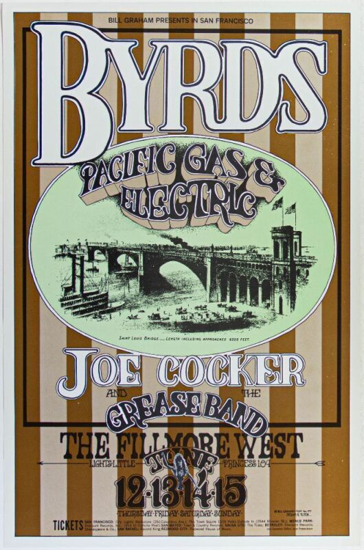 1969 BG-177 The Byrds Joe Cocker Fillmore West Poster Near Mint 85