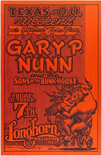 1988 Micael Priest Gary P. Nunn & The Sons of the Bunk House The Longhorn Ballroom Dallas Poster Near Mint 87
